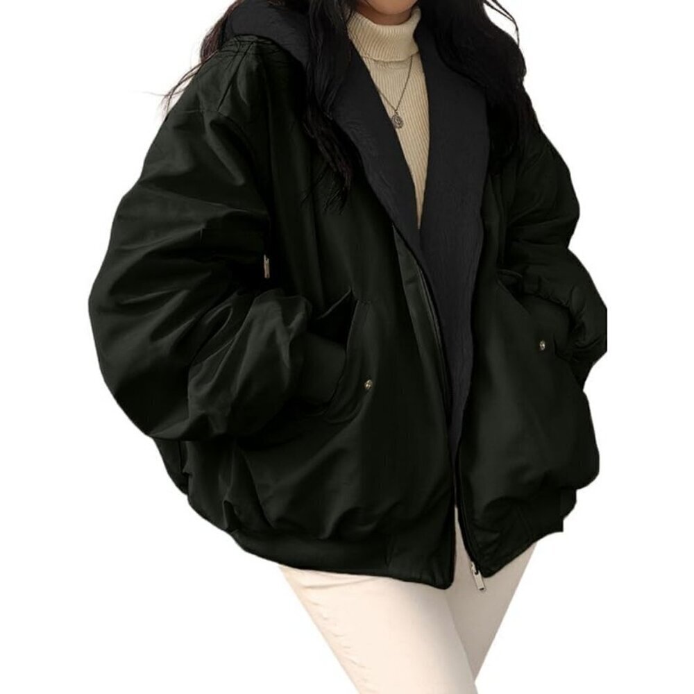 Women's Winter Coats Puffer Long Sleeve Oversized Full Zipper Warm Jackets Grey
